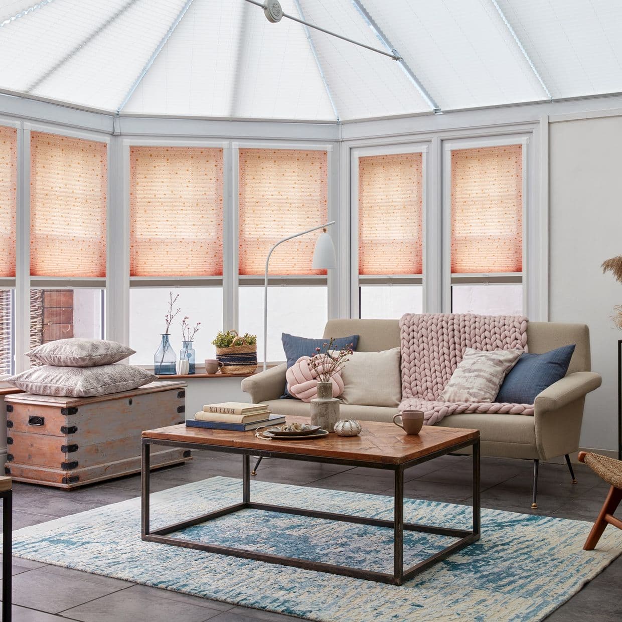 Sparkle Dots Pink/Gold Conservatory Side Pleated Blind