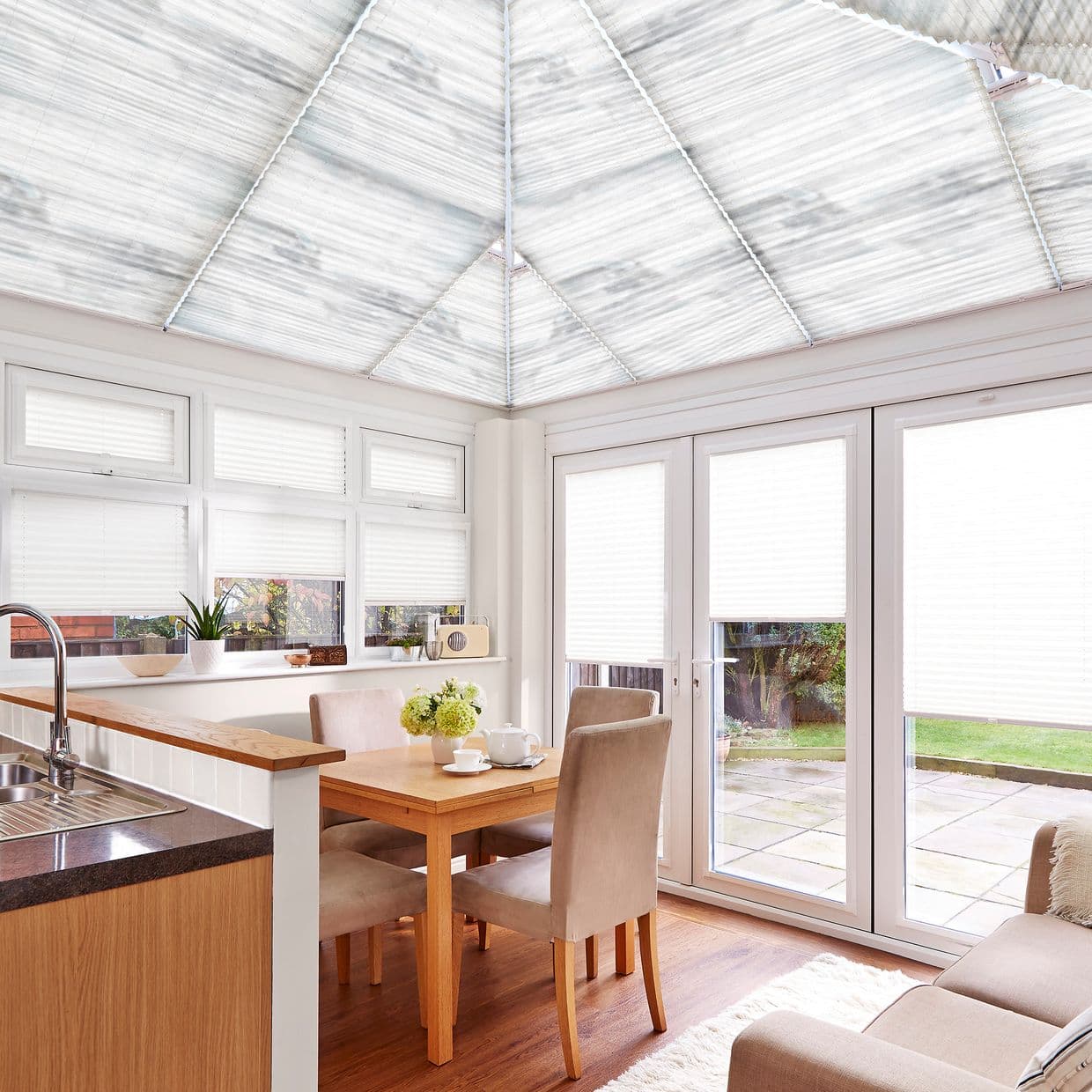 Onyx Sheer Grey/Blue Conservatory Roof Pleated Blind